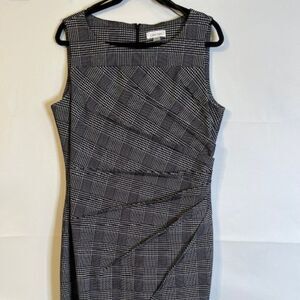 Calvin Klein Women's Sheath Dress Size 14 Black White Plaid Sleeveless